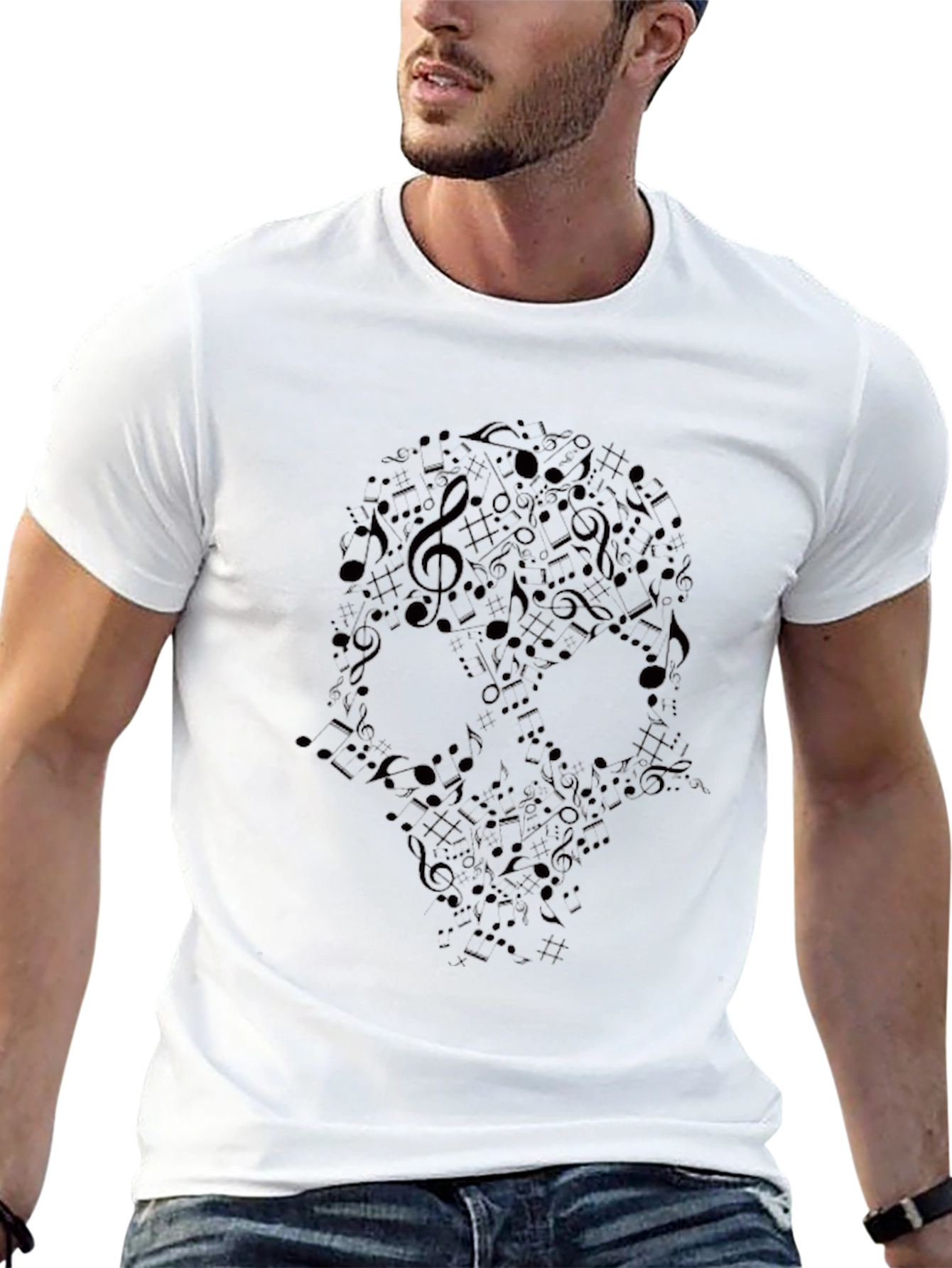 Skull Music Notes Graphic T-Shirt