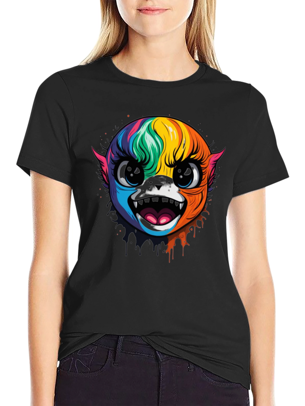 Rainbow Monster Graphic Black T-Shirt