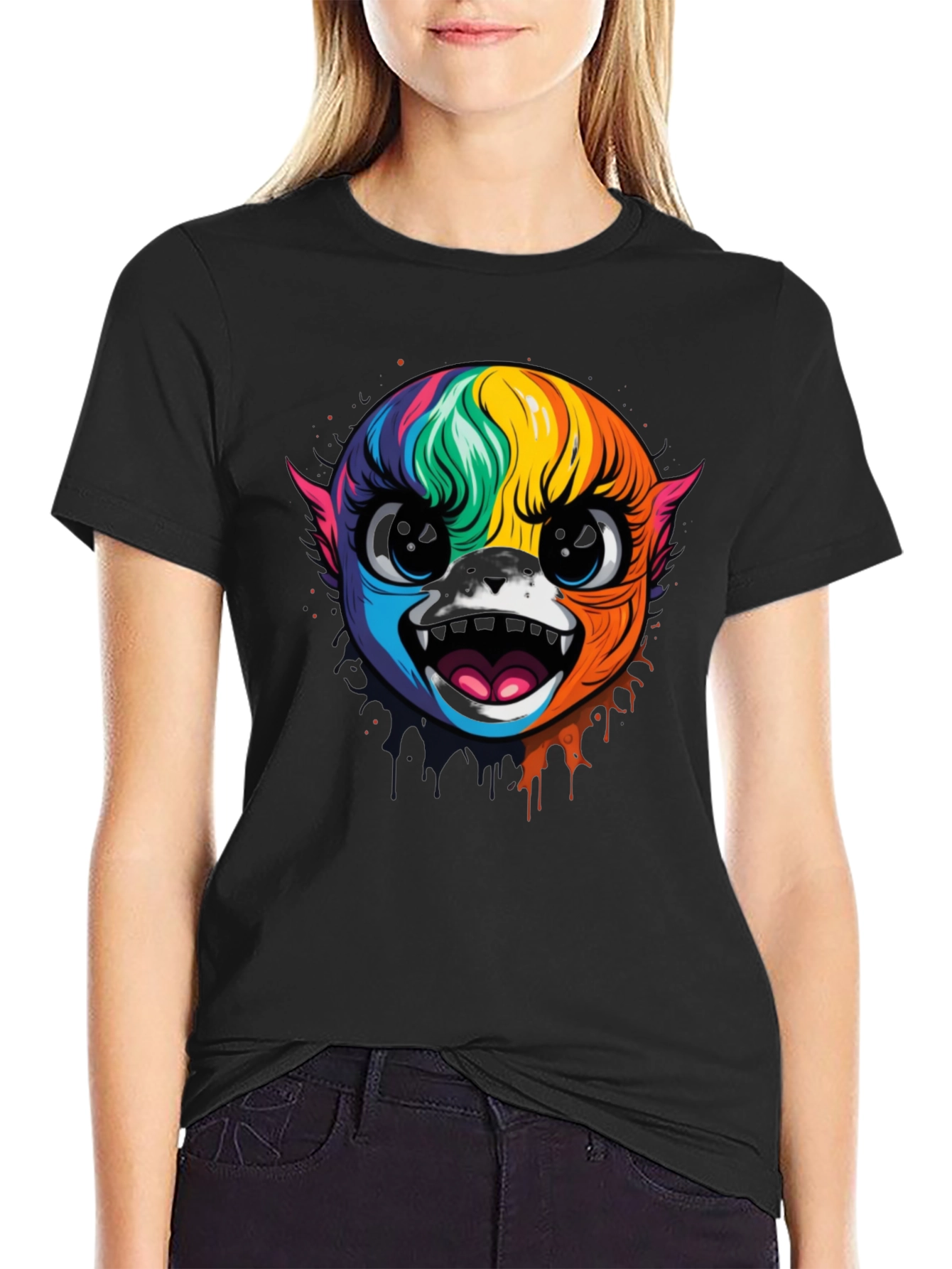 Rainbow Monster Graphic Black T-Shirt