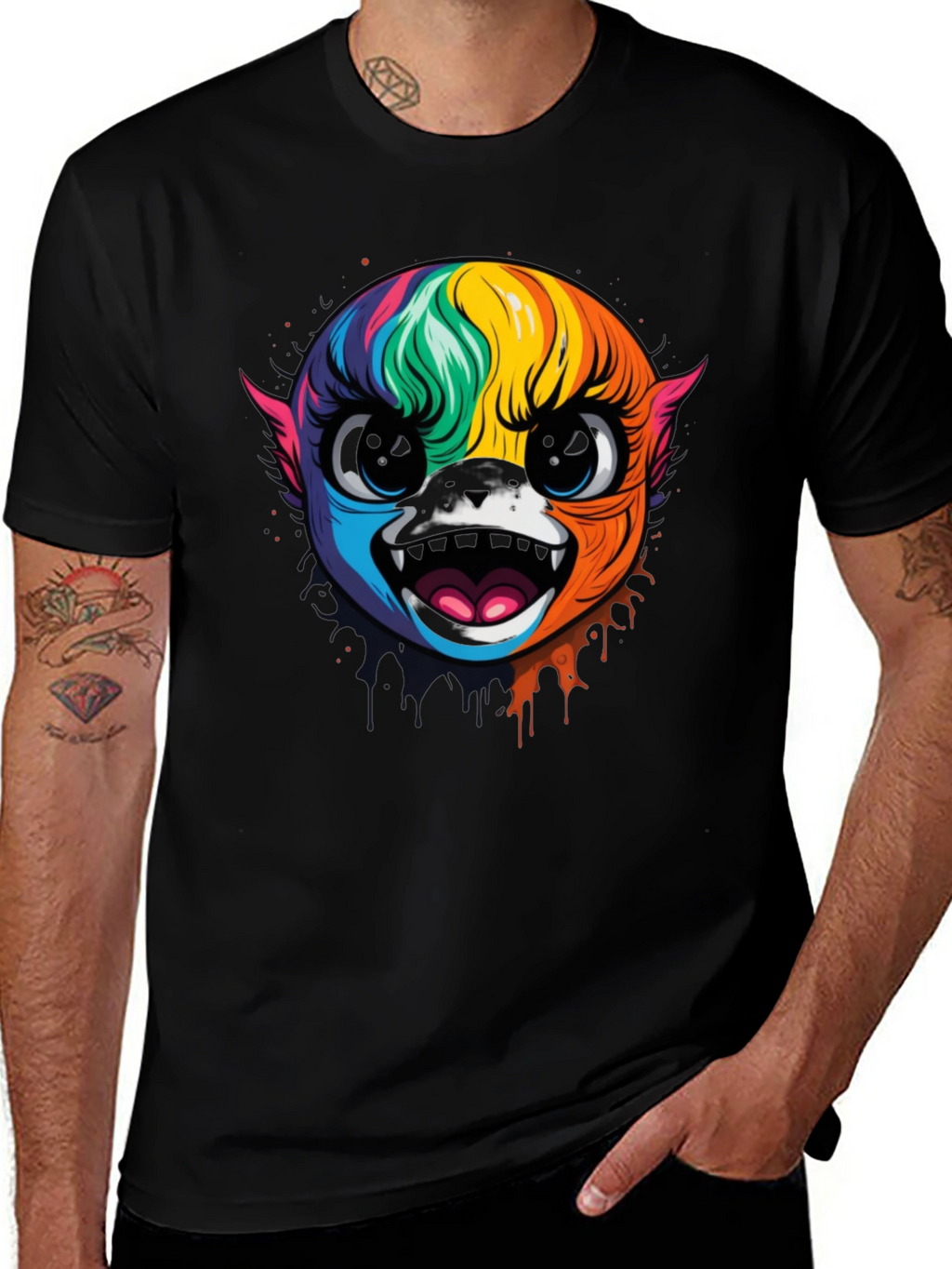 Rainbow Monster Graphic Black T-Shirt