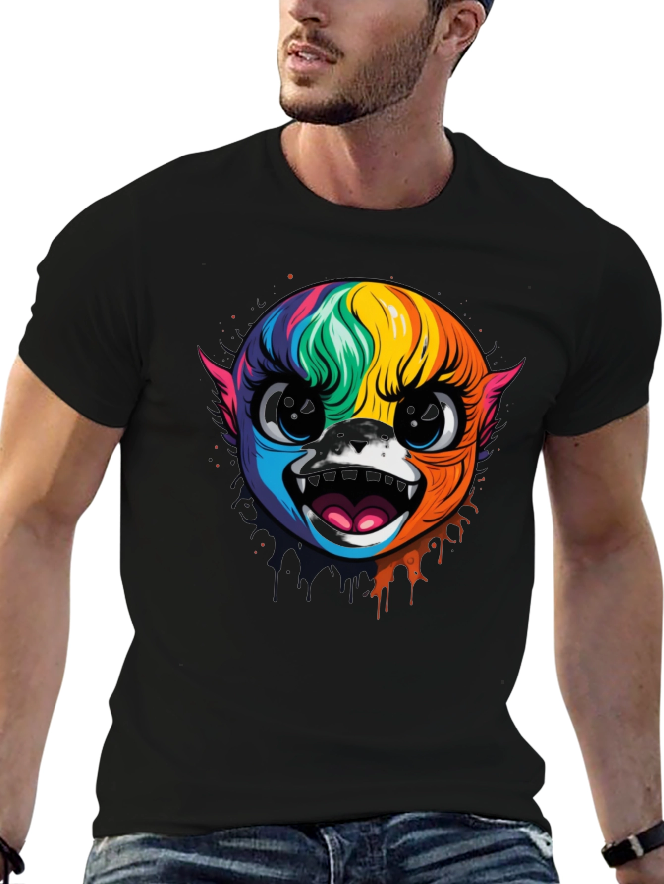 Rainbow Monster Graphic Black T-Shirt
