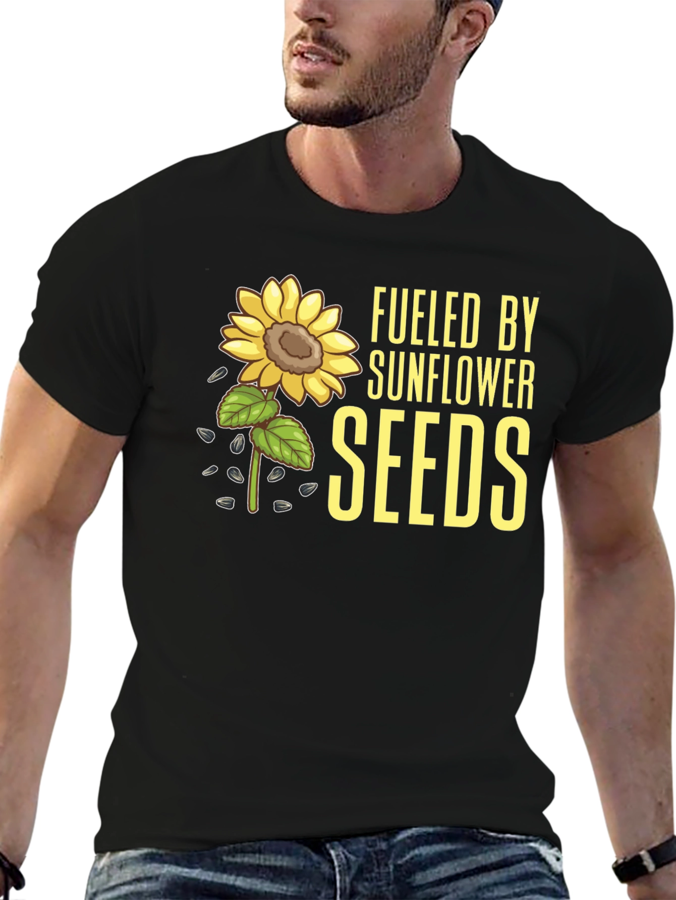 Sunflower Seeds Graphic Tee - Black Cotton T-Shirt