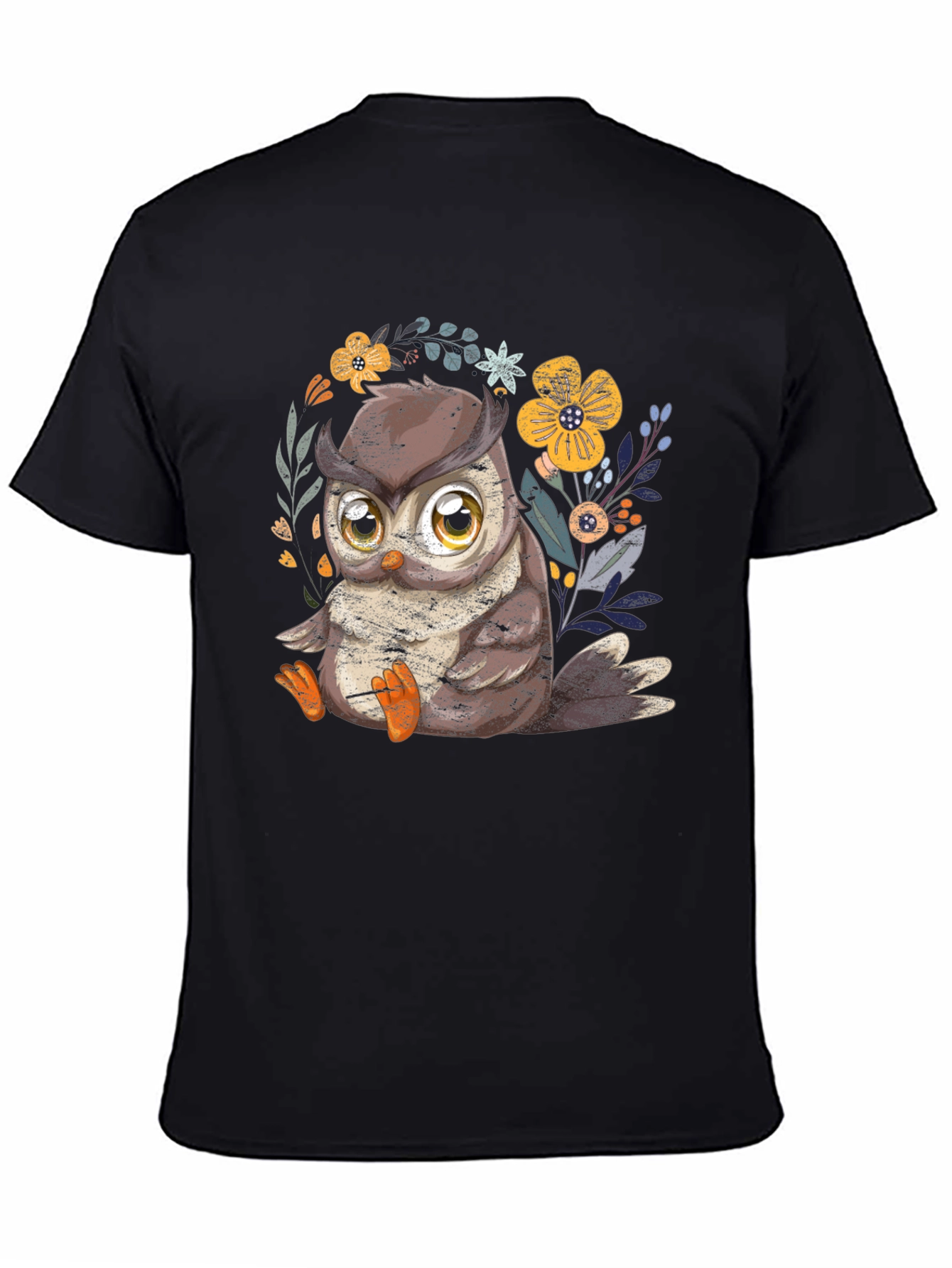 Cute Owl Graphic Tee - Black Cotton T-Shirt