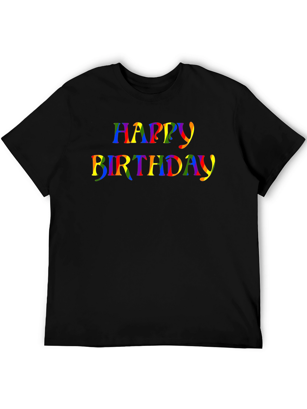 Rainbow Happy Birthday Graphic Black T-Shirt
