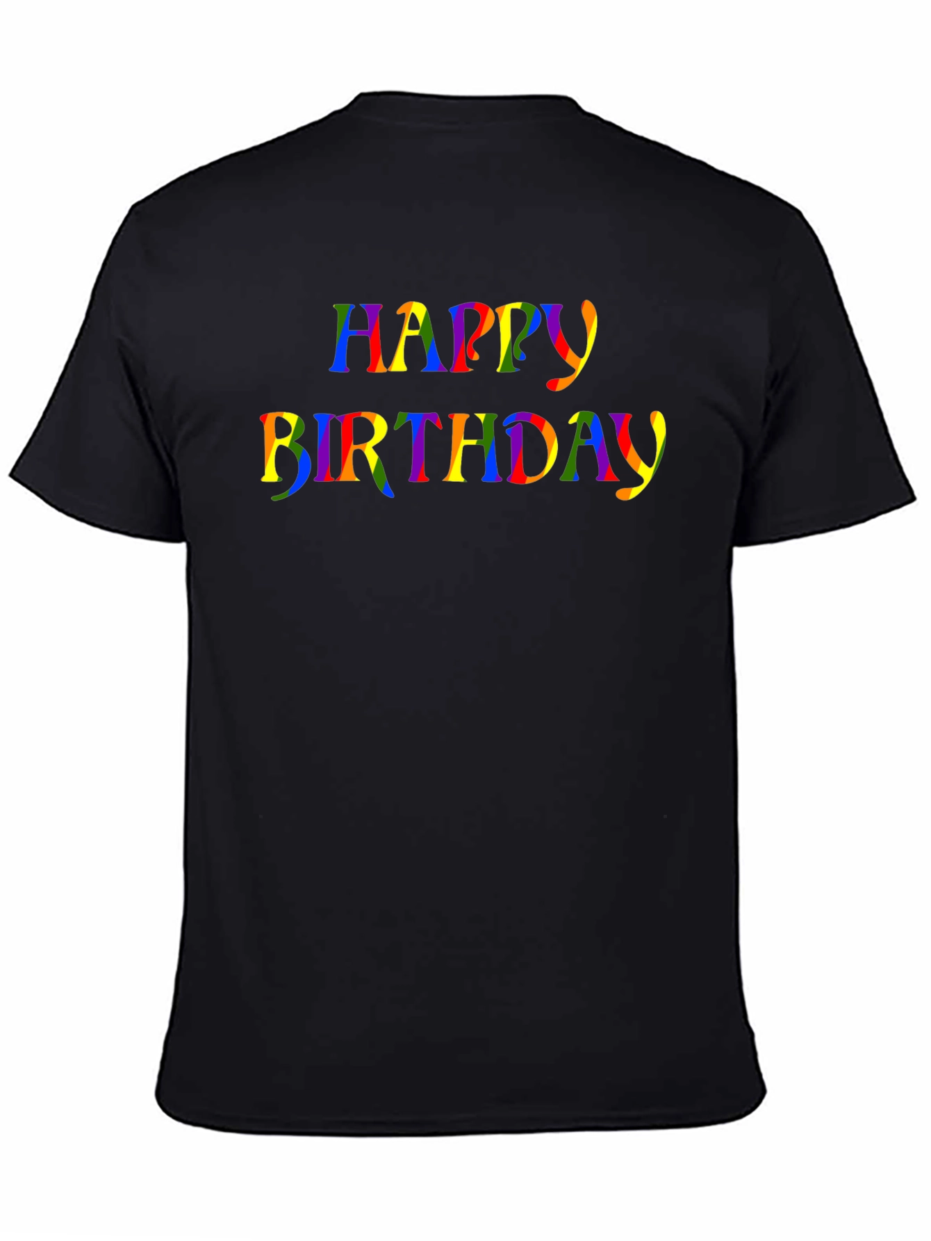 Rainbow Happy Birthday Graphic Black T-Shirt