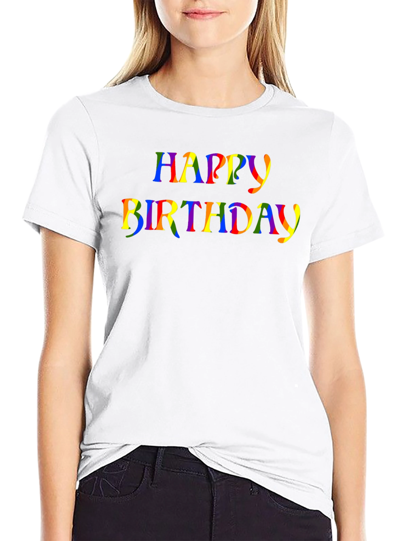 Rainbow Happy Birthday Graphic Black T-Shirt