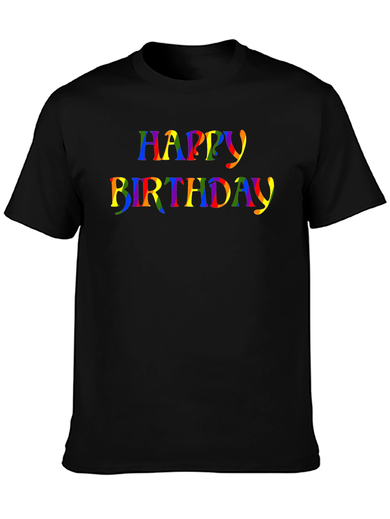 Rainbow Happy Birthday Graphic Black T-Shirt