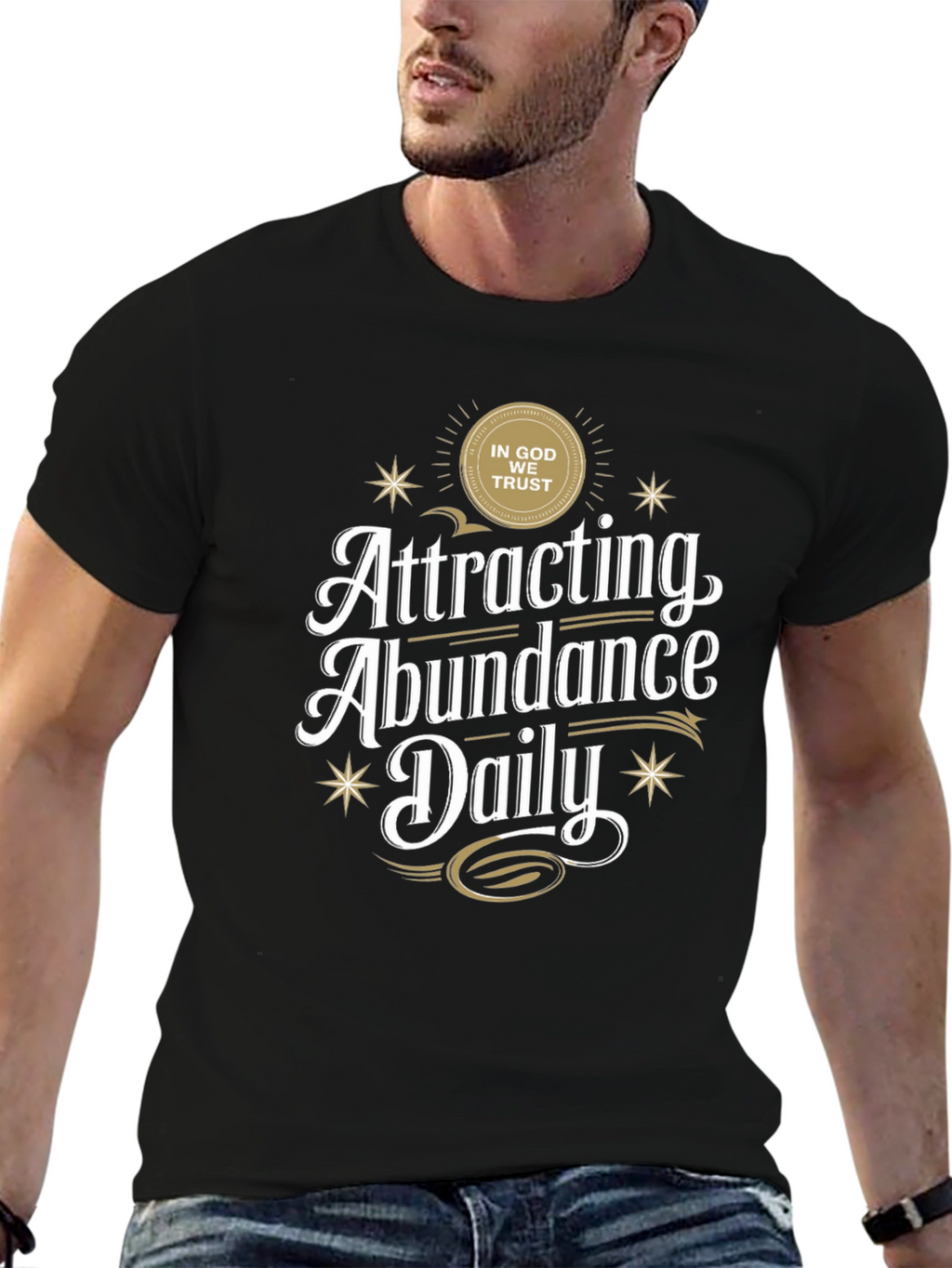 Attracting Abundance Daily Black Graphic T-Shirt