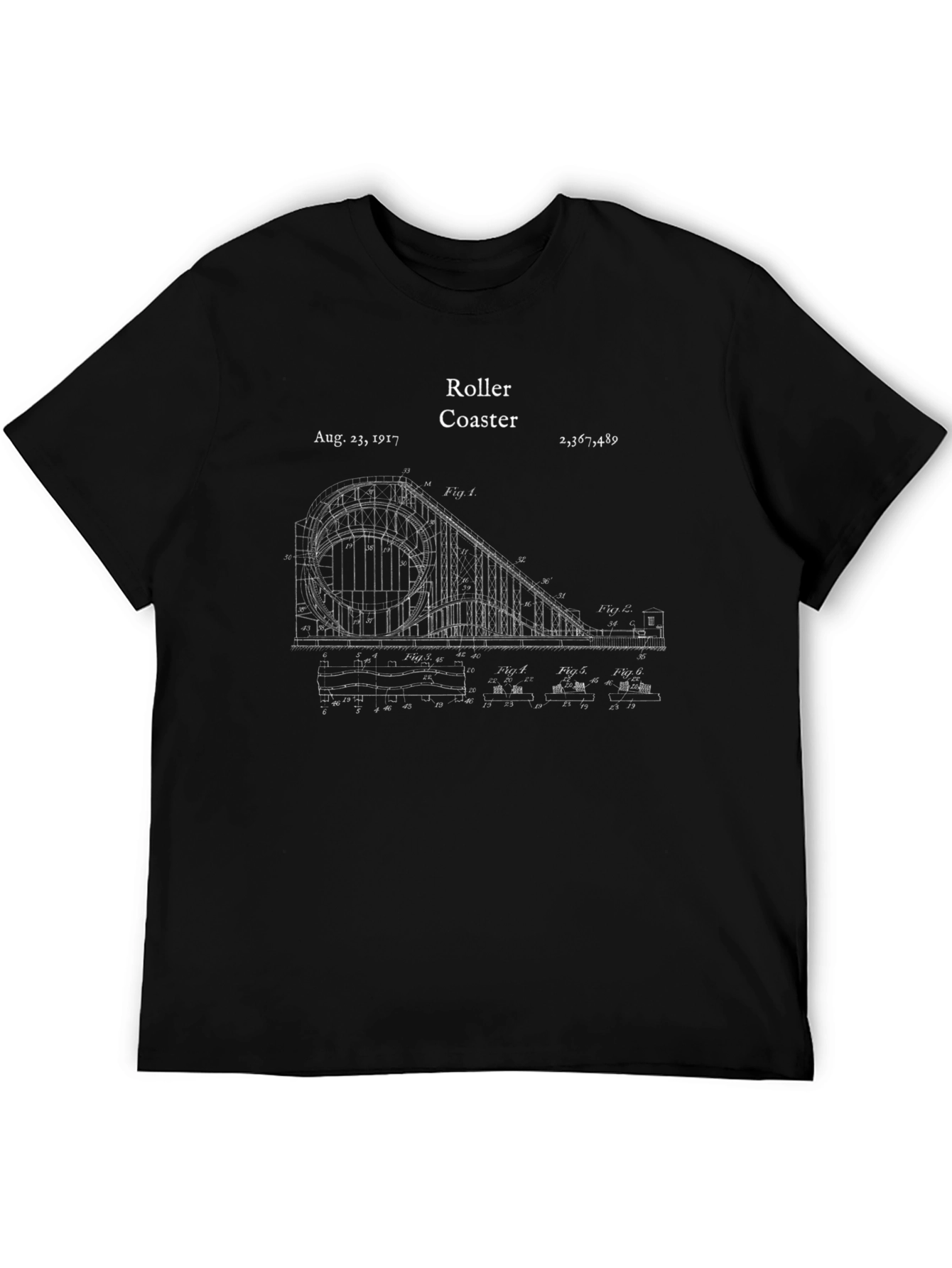 Vintage Roller Coaster Blueprint Graphic T-Shirt
