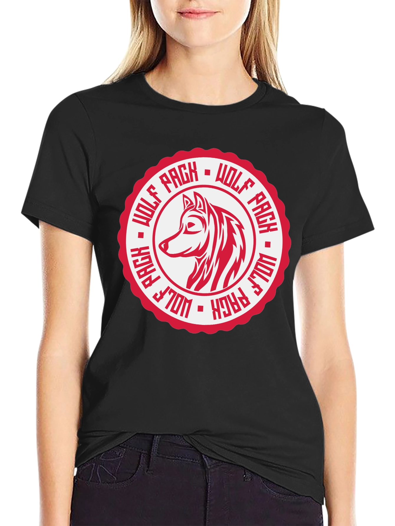 Wolf Pack Graphic Tee - Black Cotton T-Shirt