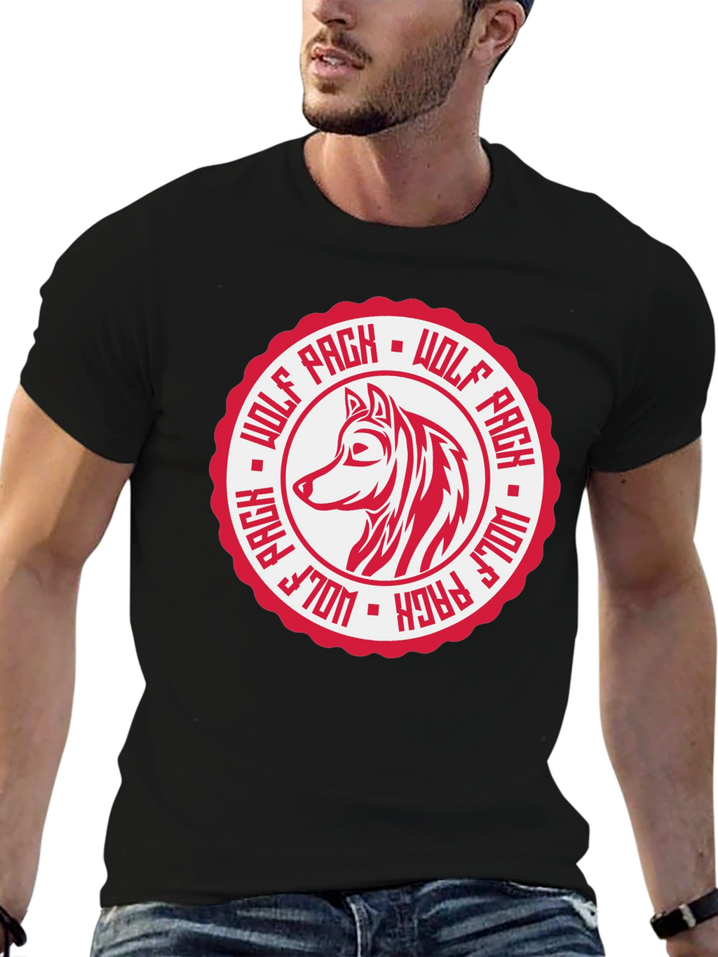 Wolf Pack Graphic Tee - Black Cotton T-Shirt