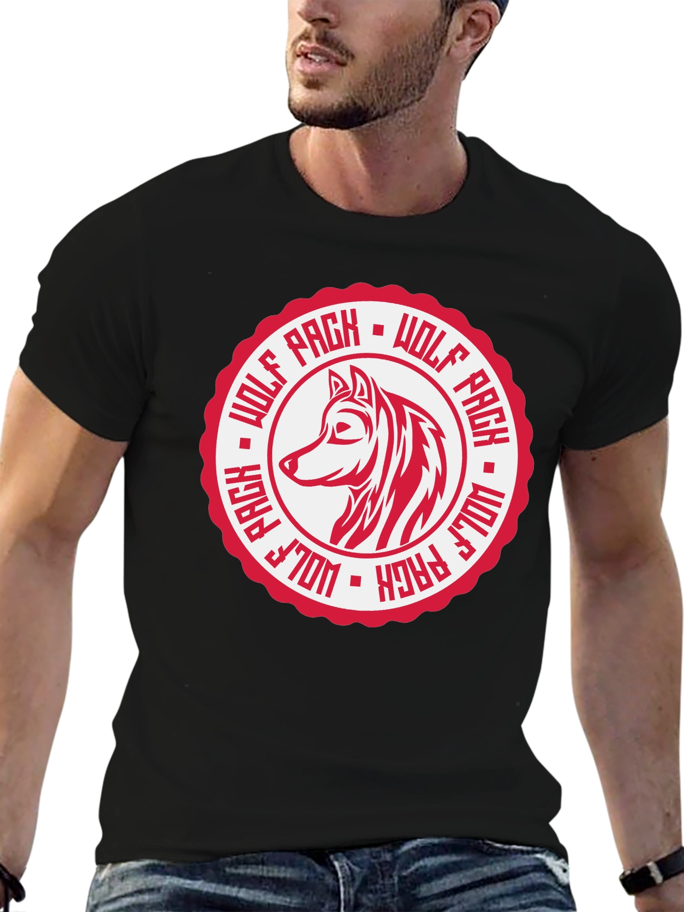 Wolf Pack Graphic Tee - Black Cotton T-Shirt