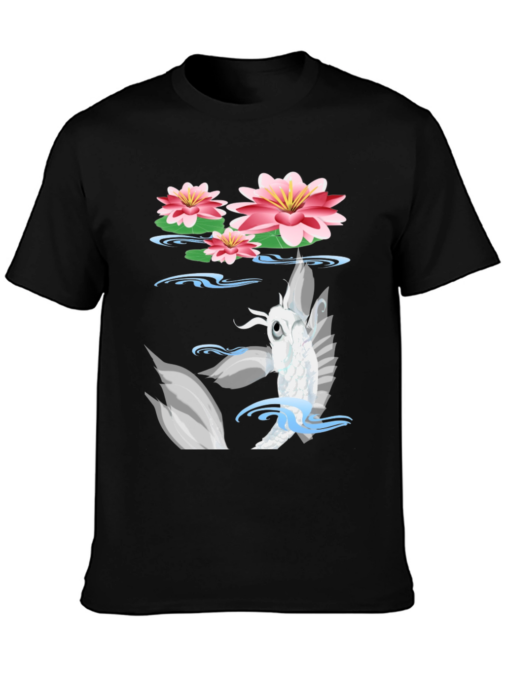 Koi Fish Lotus Pond Graphic Tee - Black
