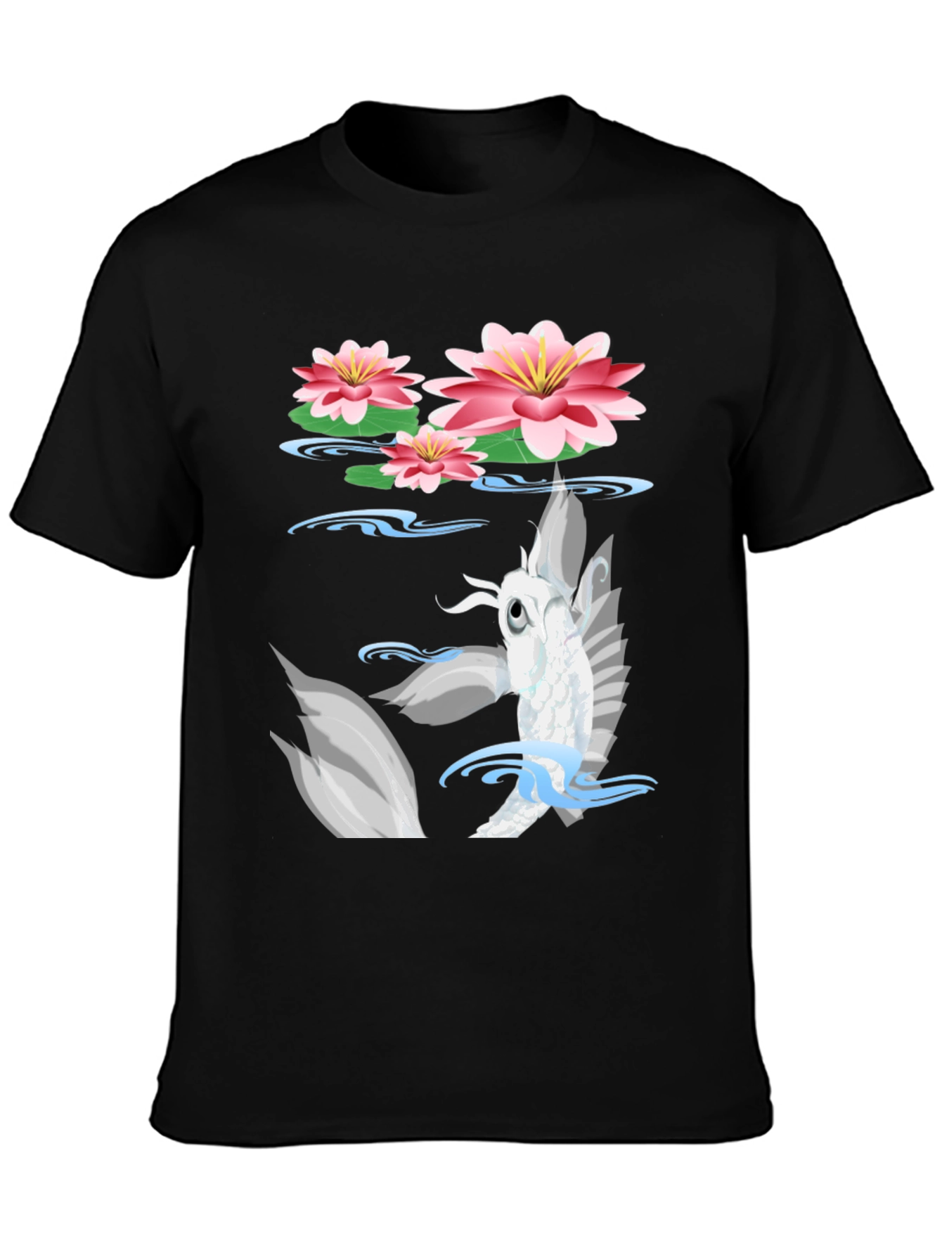 Koi Fish Lotus Pond Graphic Tee - Black
