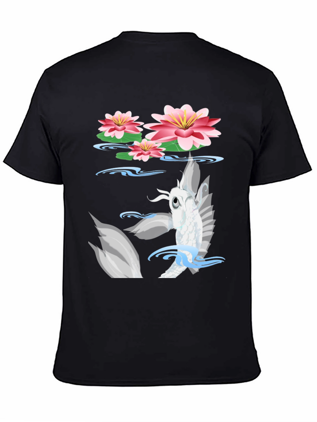 Koi Fish Lotus Pond Graphic Tee - Black