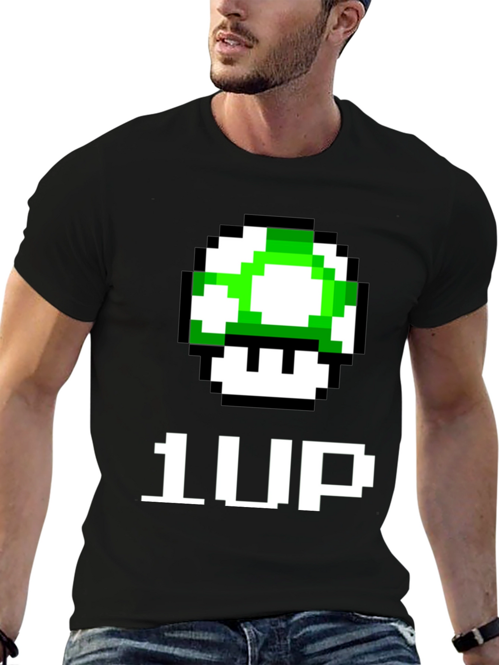 1-Up Pixel Art Black T-Shirt