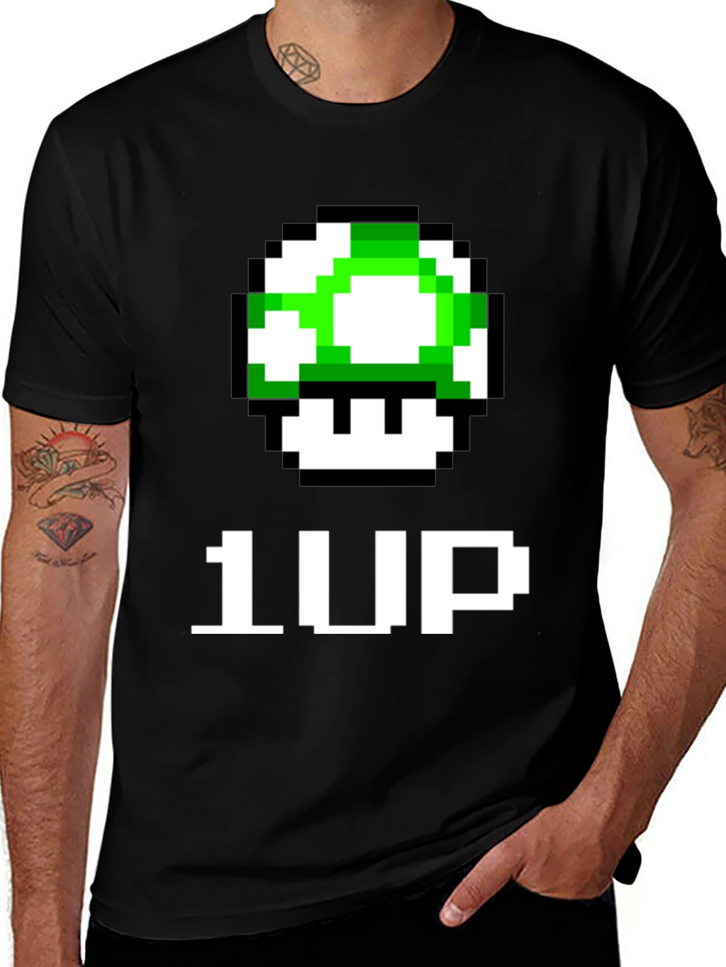 1-Up Pixel Art Black T-Shirt