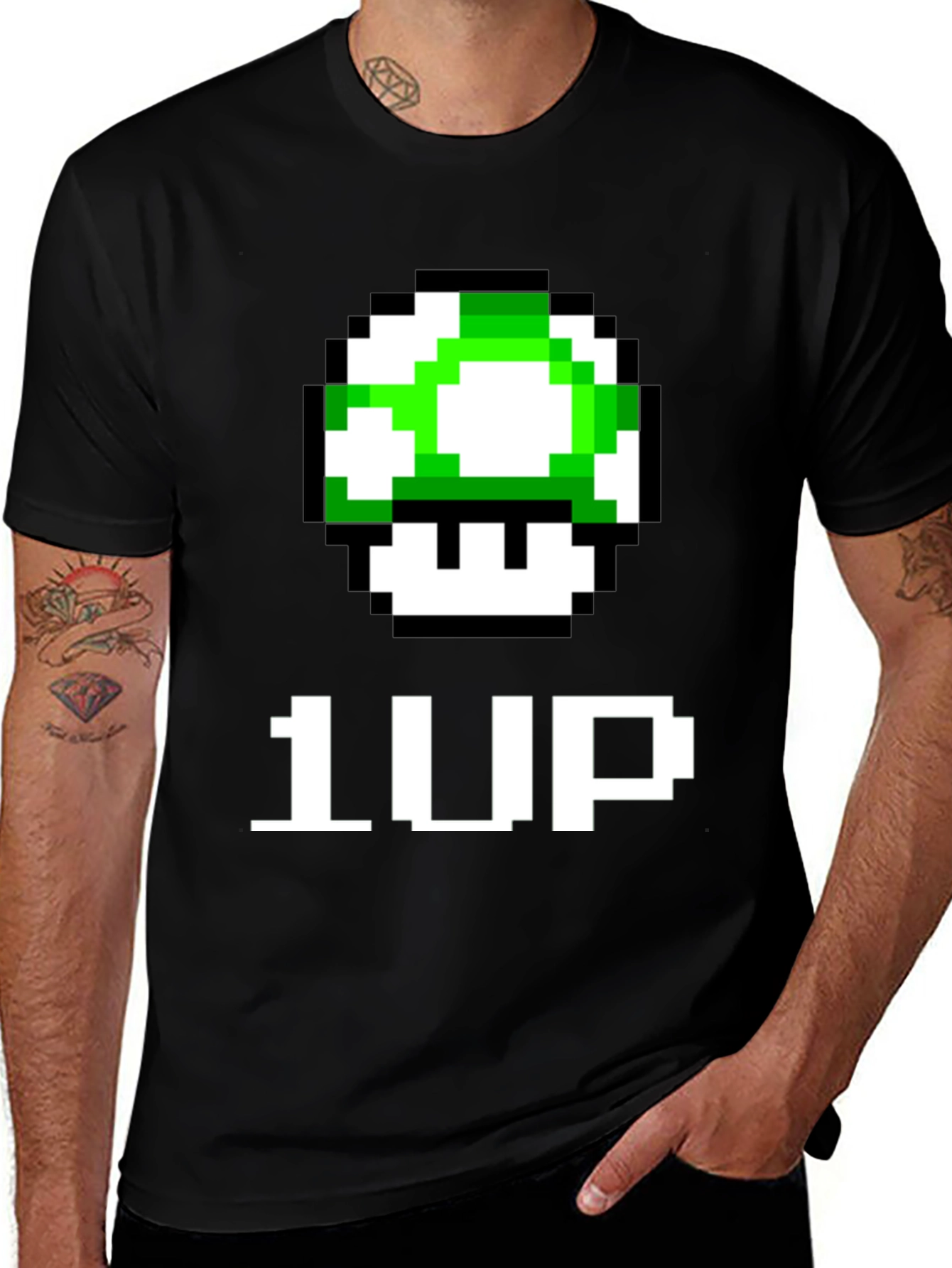 1-Up Pixel Art Black T-Shirt