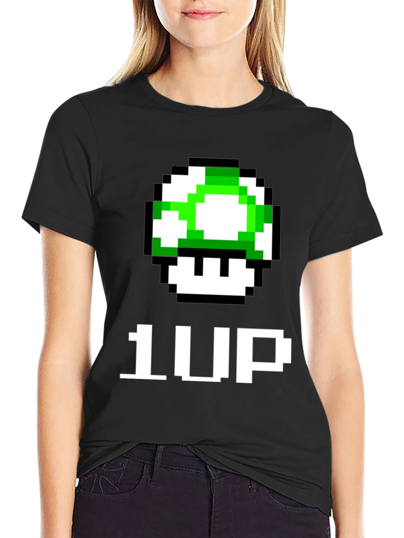 1-Up Pixel Art Black T-Shirt