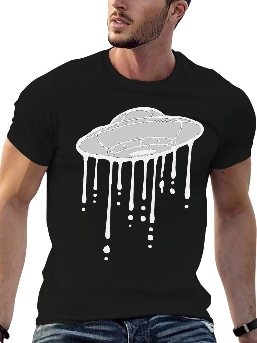 UFO Drip Graphic Tee - Modern Sci-Fi Style