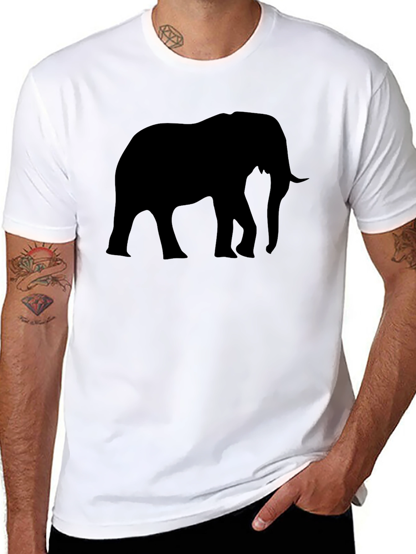 Elephant Silhouette Graphic Tee - Black Cotton Blend