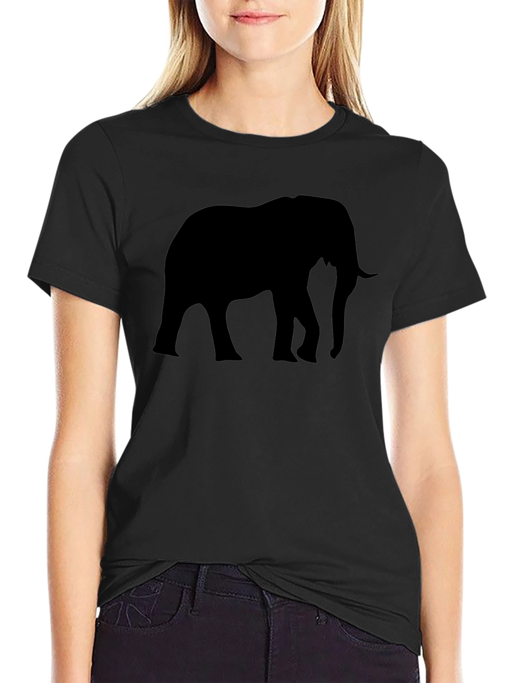 Elephant Silhouette Graphic Tee - Black Cotton Blend