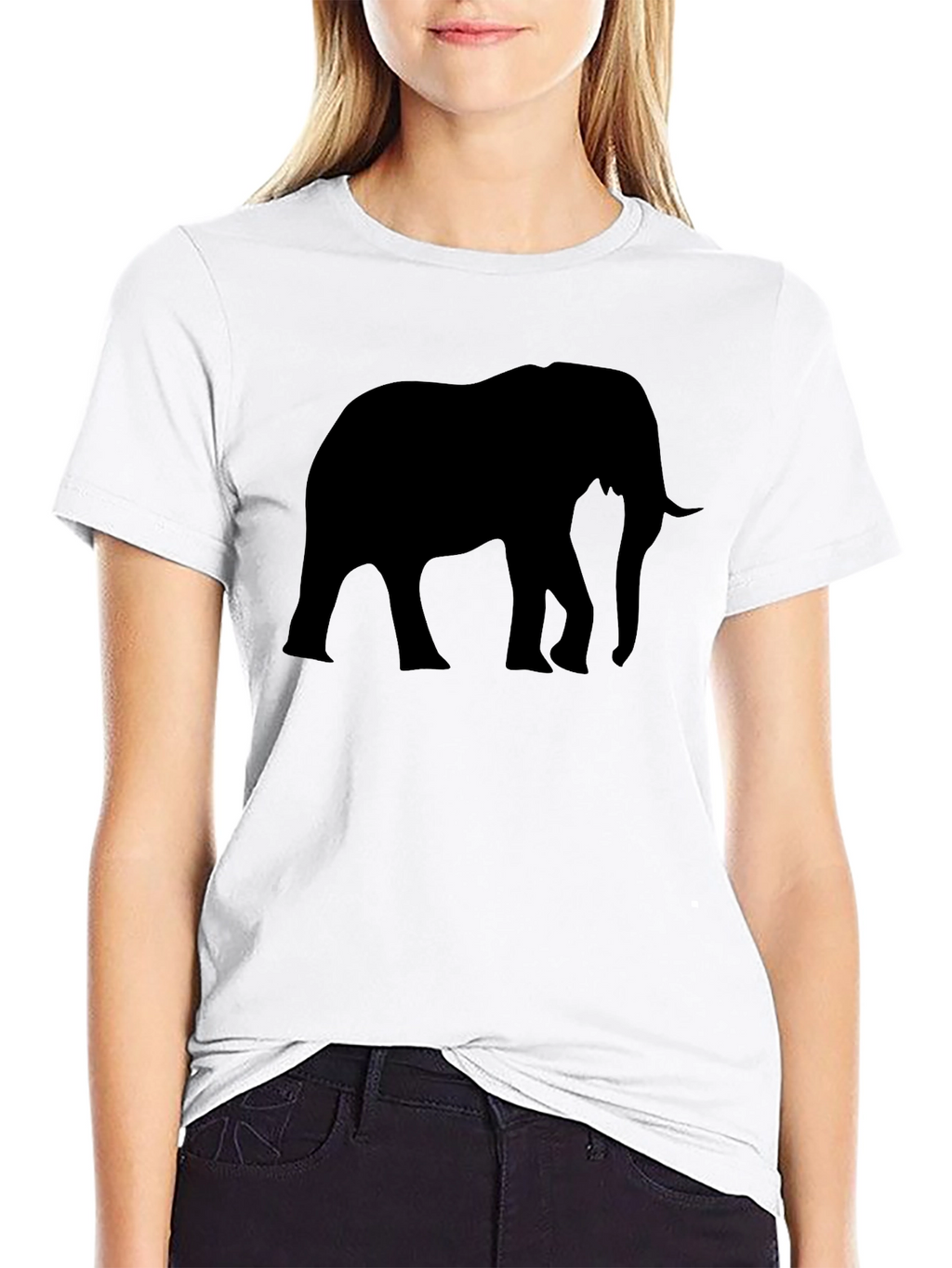Elephant Silhouette Graphic Tee - Black Cotton Blend
