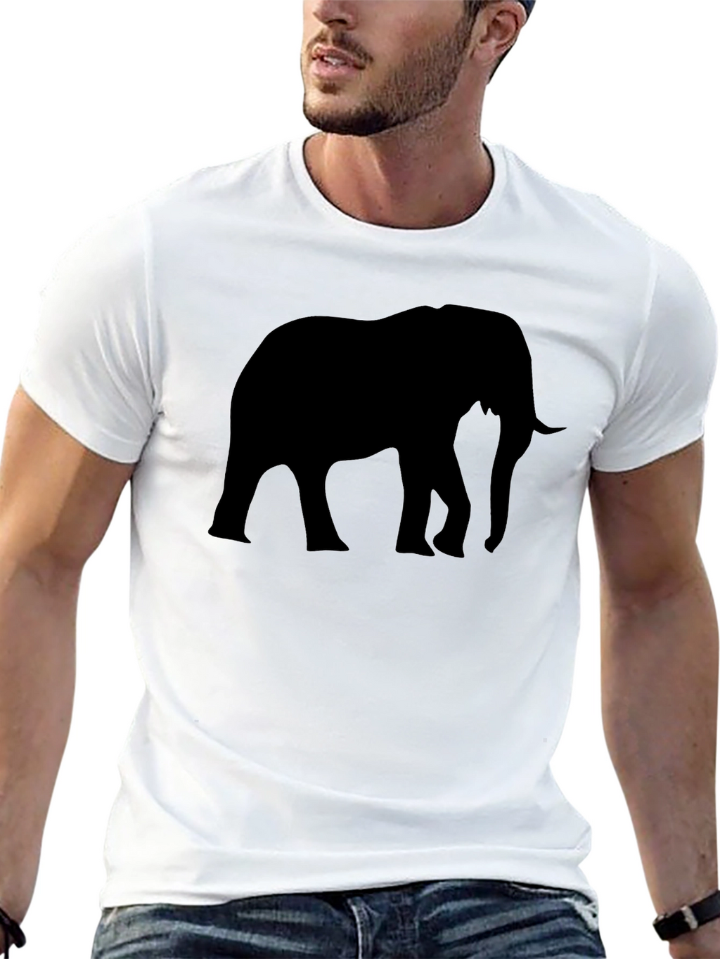 Elephant Silhouette Graphic Tee - Black Cotton Blend