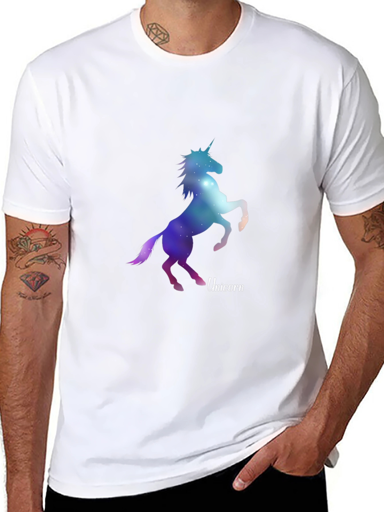 Galaxy Unicorn Graphic Tee - Stylish Mens Black T-Shirt