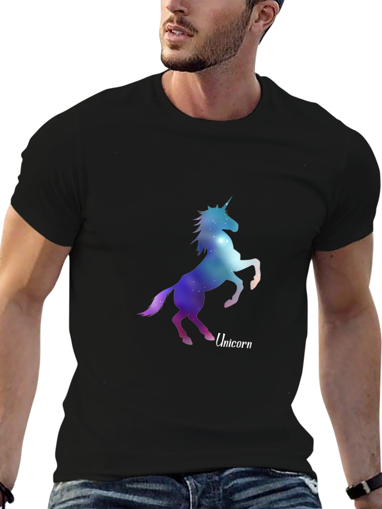 Galaxy Unicorn Graphic Tee - Stylish Mens Black T-Shirt