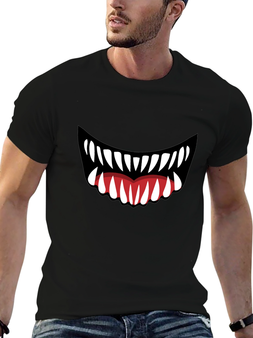 Monster Mouth Graphic Tee - Black Cotton T-Shirt