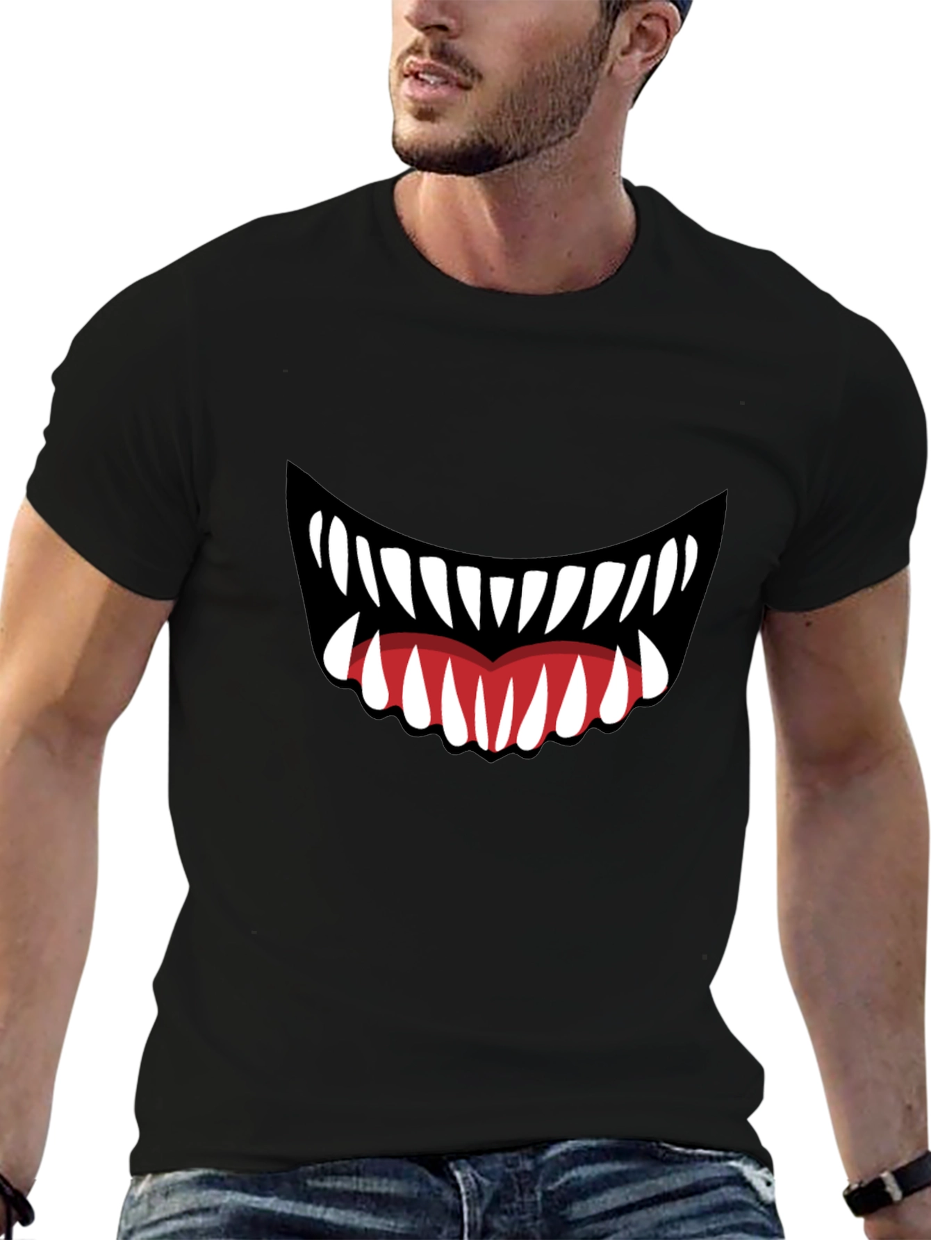 Monster Mouth Graphic Tee - Black Cotton T-Shirt