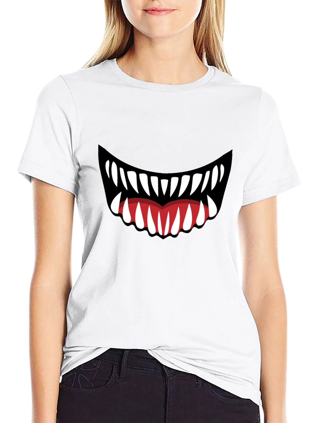 Monster Mouth Graphic Tee - Black Cotton T-Shirt