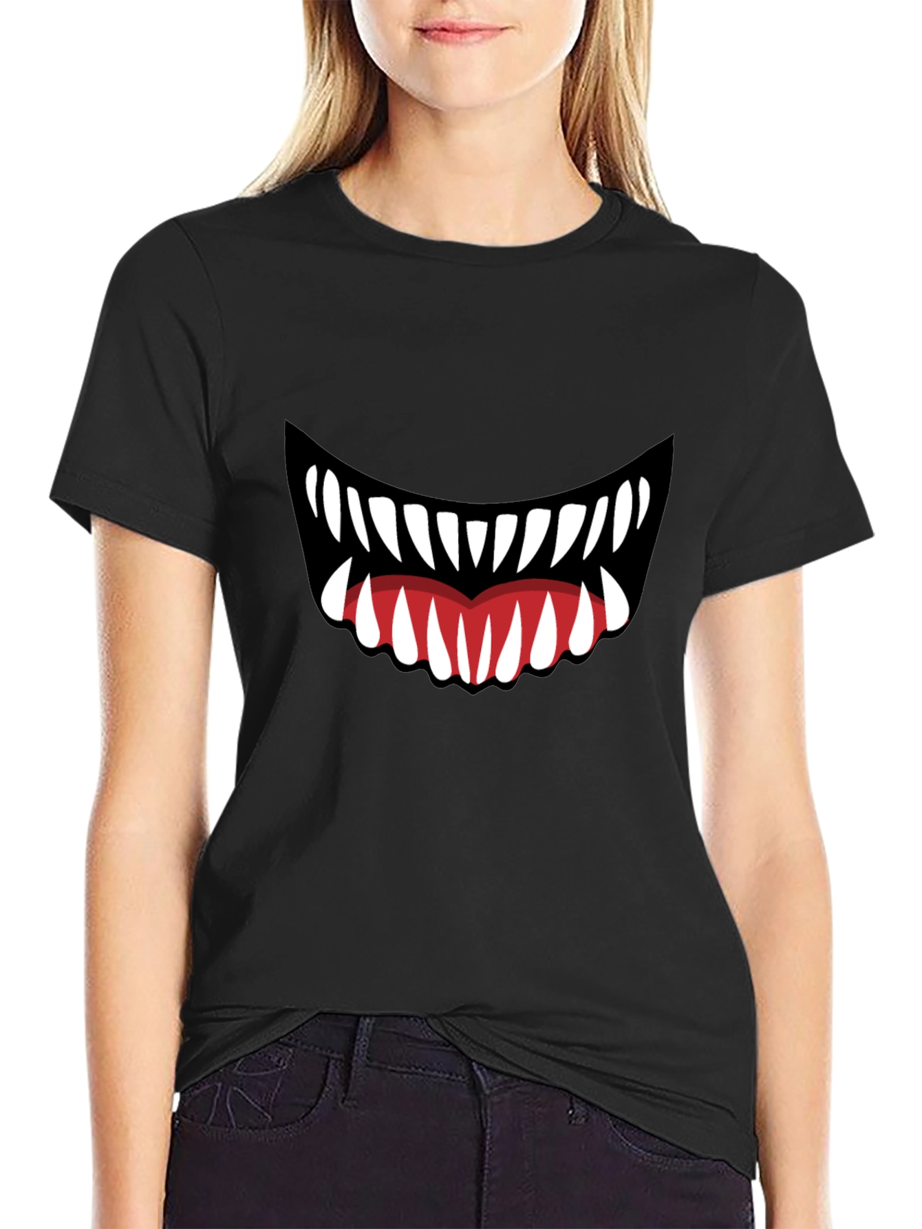 Monster Mouth Graphic Tee - Black Cotton T-Shirt