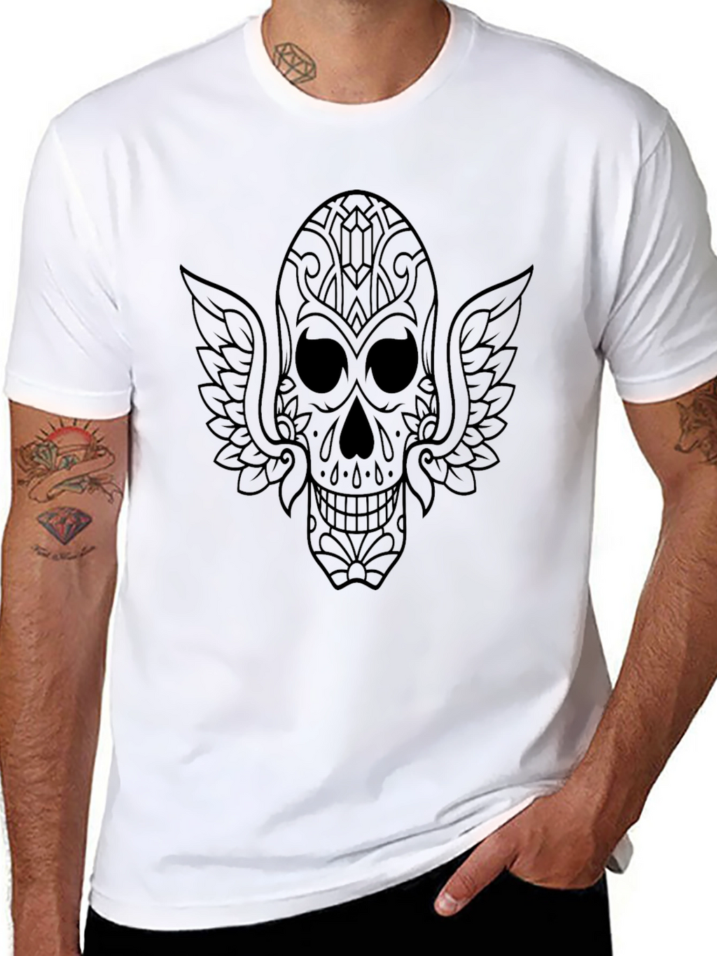 Sugar Skull Winged T-Shirt - Mens Black Tee