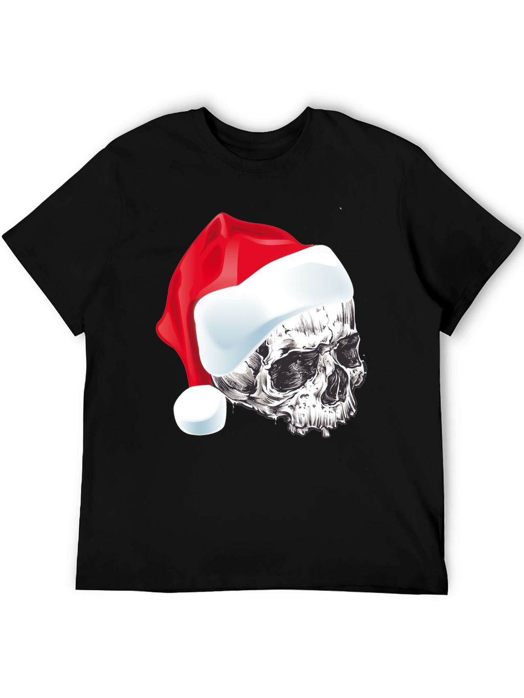 Skull Santa Hat Graphic Tee - Holiday Style