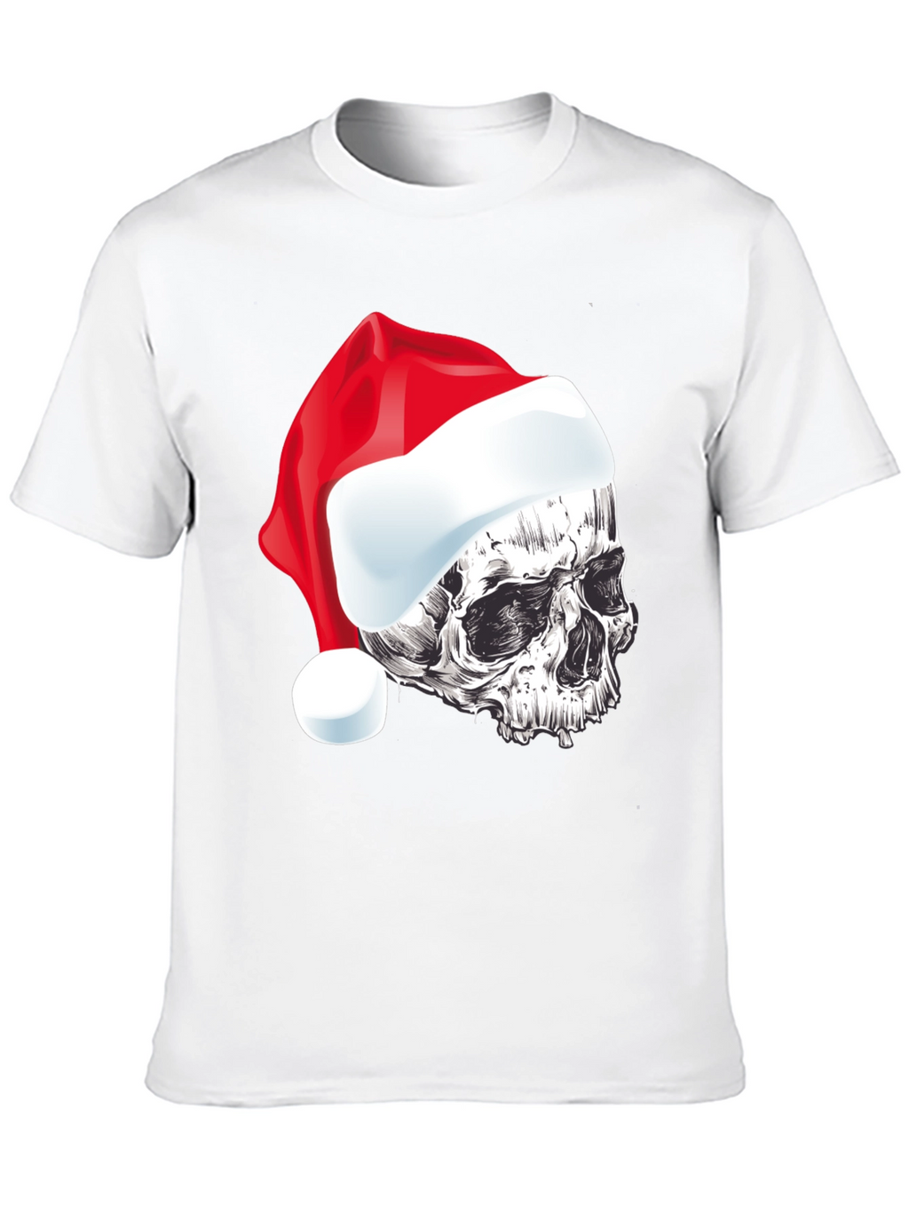 Skull Santa Hat Graphic Tee - Holiday Style