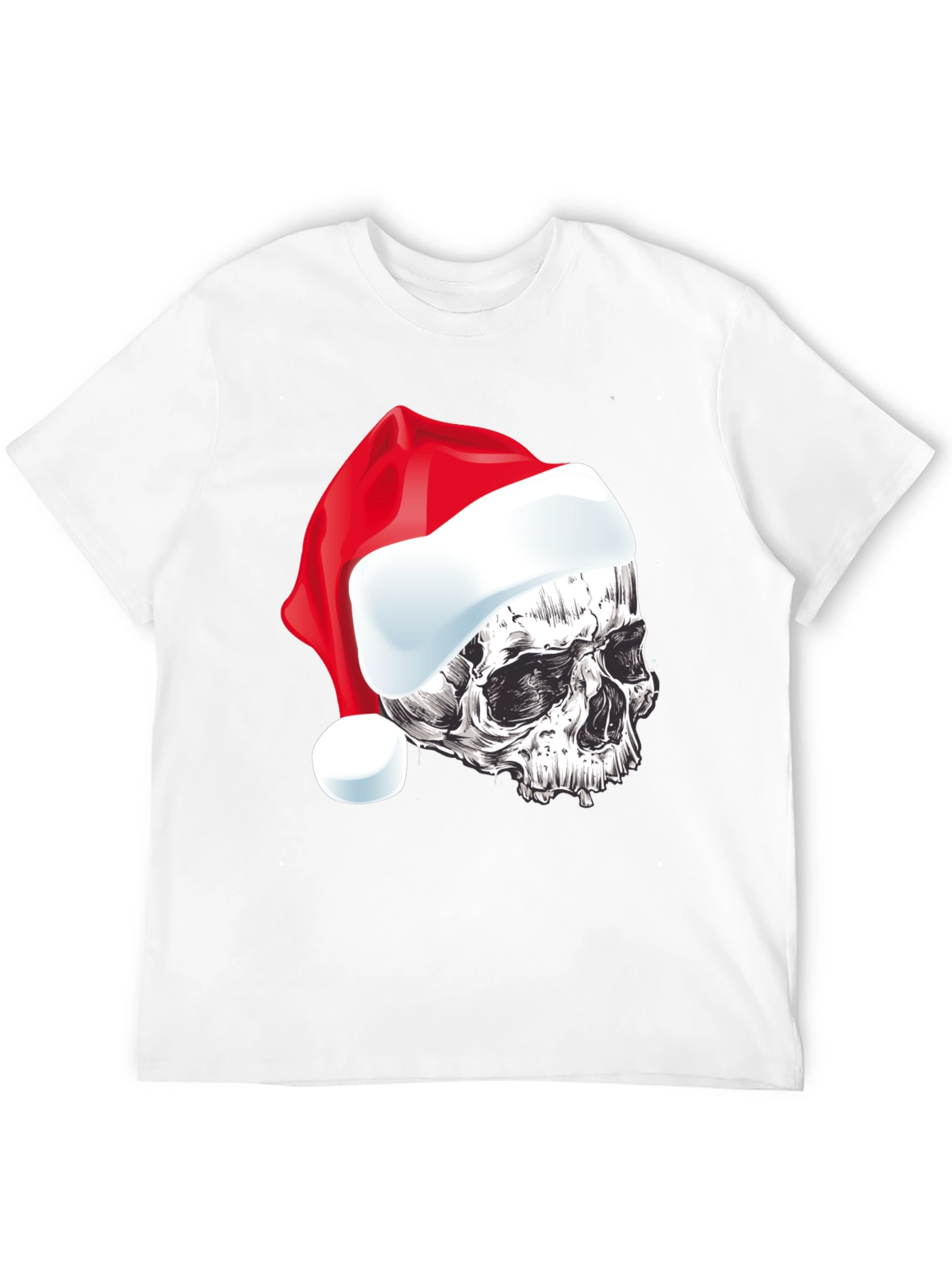 Skull Santa Hat Graphic Tee - Holiday Style