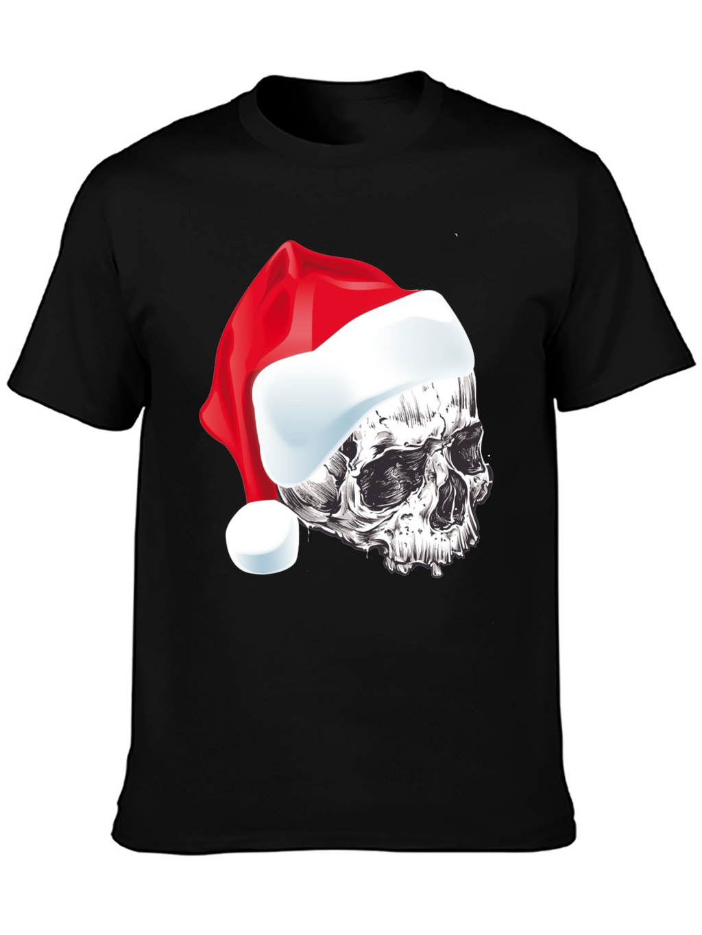 Skull Santa Hat Graphic Tee - Holiday Style