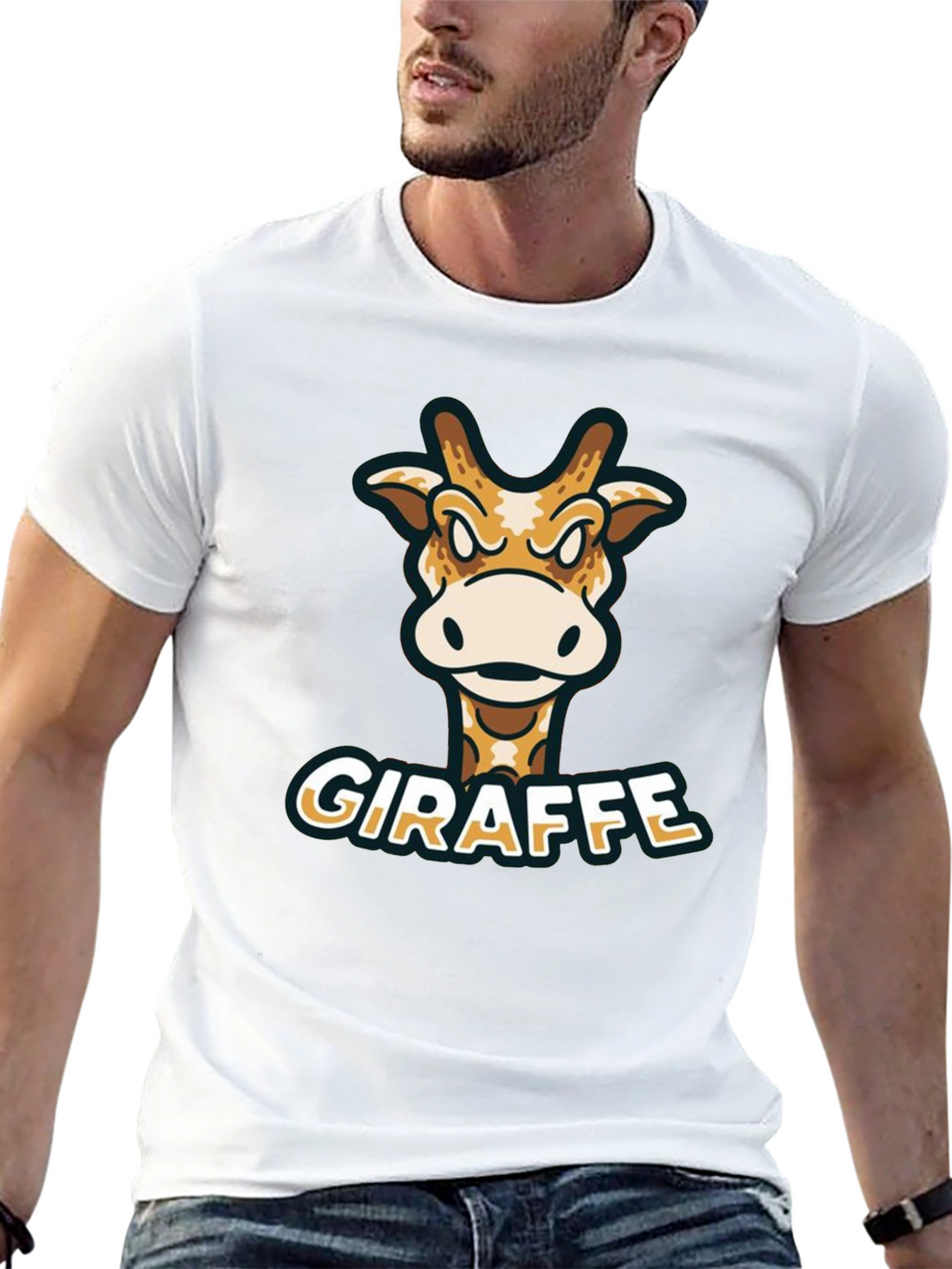 Giraffe Cartoon Graphic T-Shirt - Black