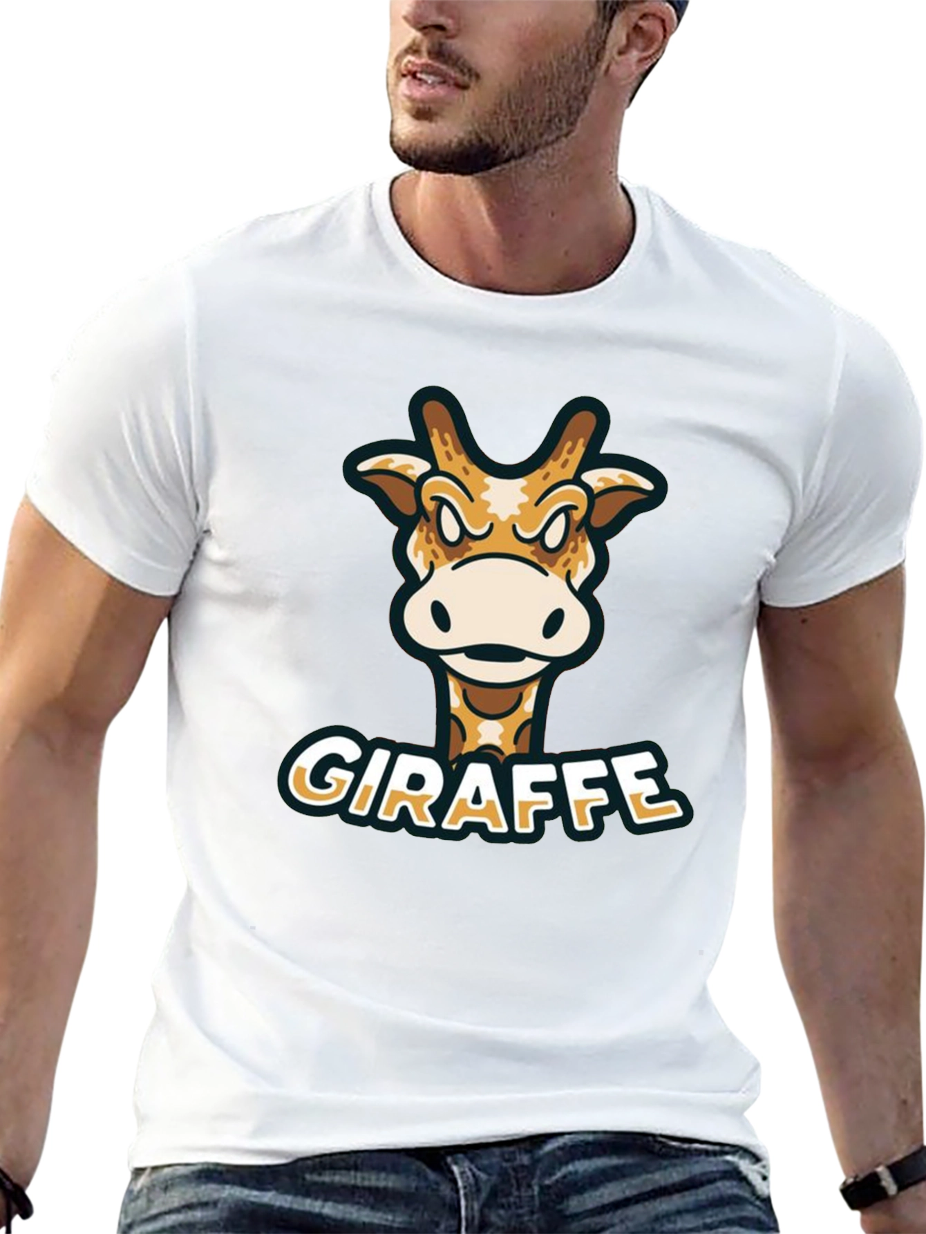 Giraffe Cartoon Graphic T-Shirt - Black