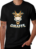 Giraffe Cartoon Graphic T-Shirt - Black