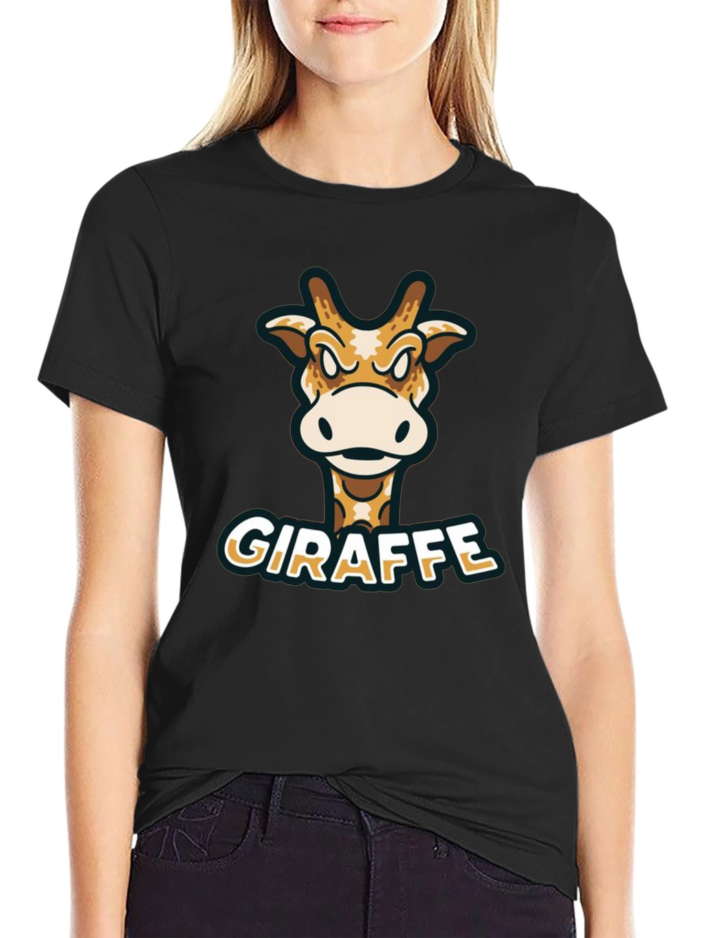 Giraffe Cartoon Graphic T-Shirt - Black