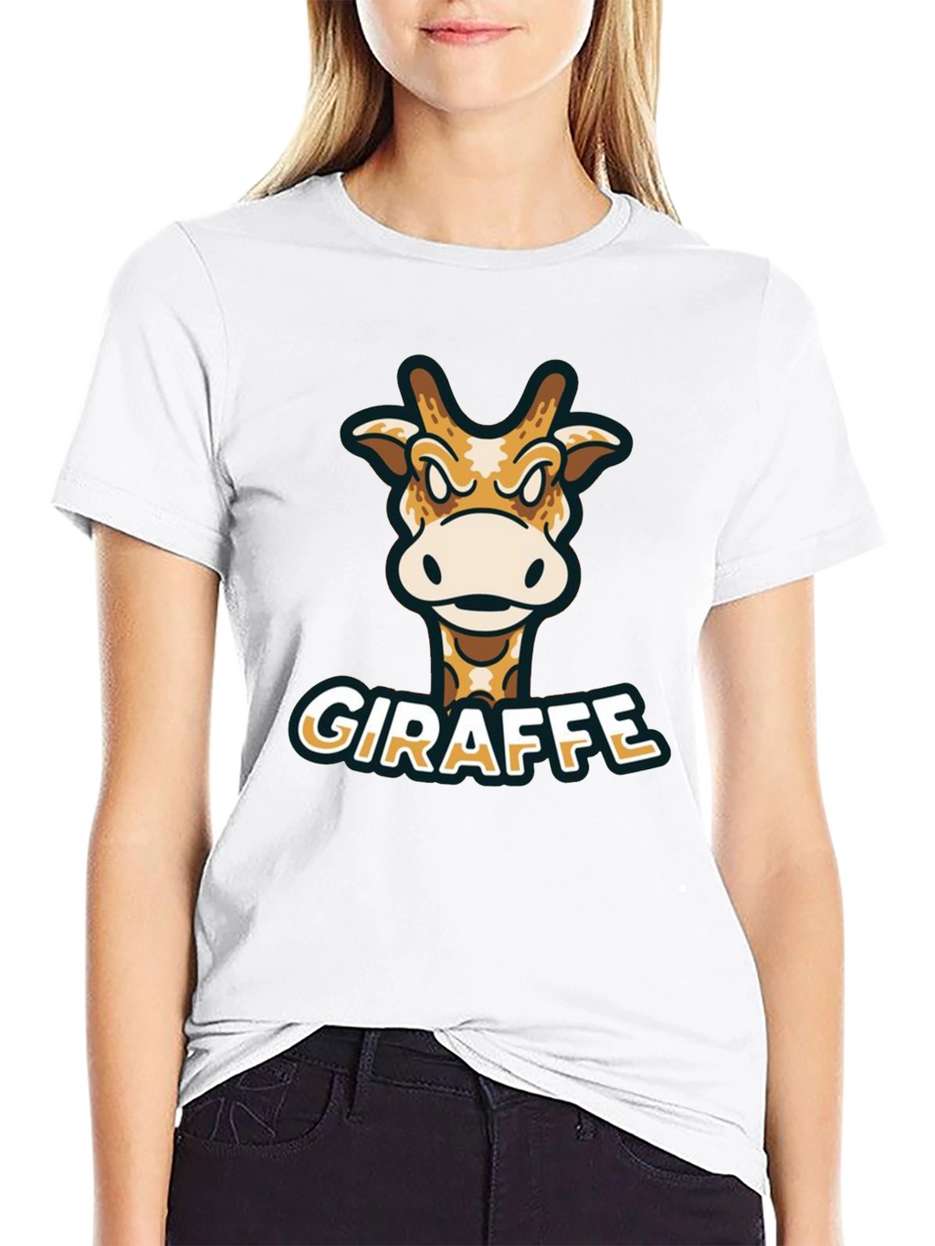 Giraffe Cartoon Graphic T-Shirt - Black
