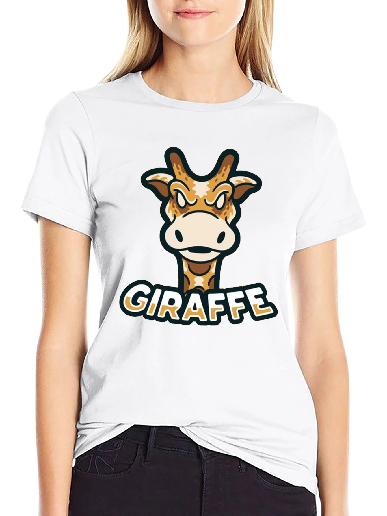 Giraffe Cartoon Graphic T-Shirt - Black