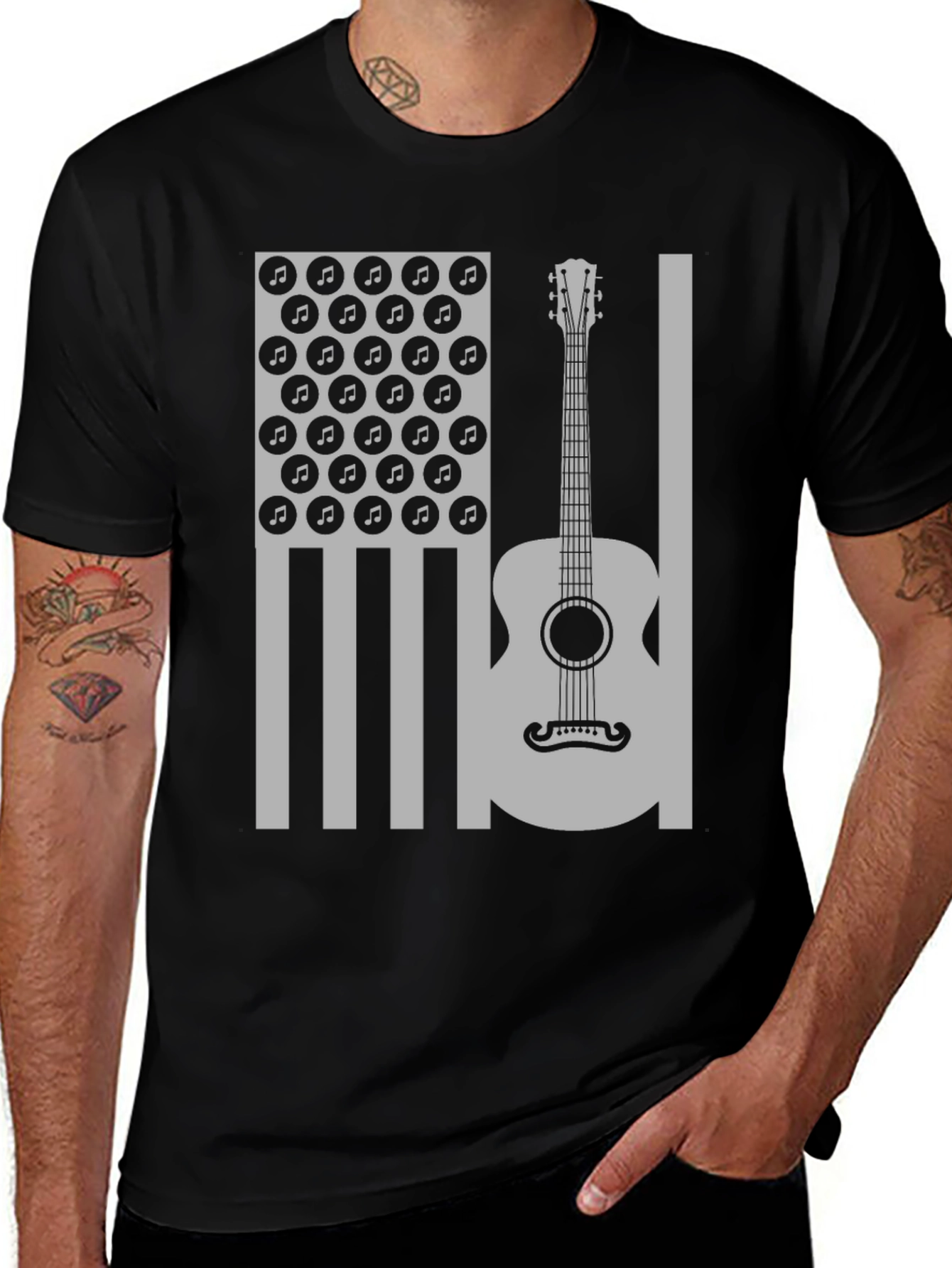 American Flag Guitar Music T-Shirt