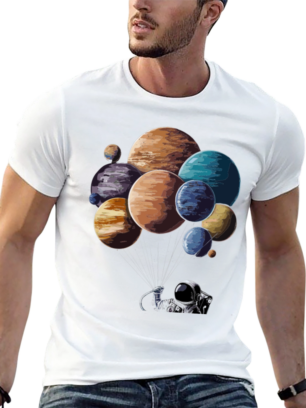 Astronaut Planet Balloon Graphic T-Shirt