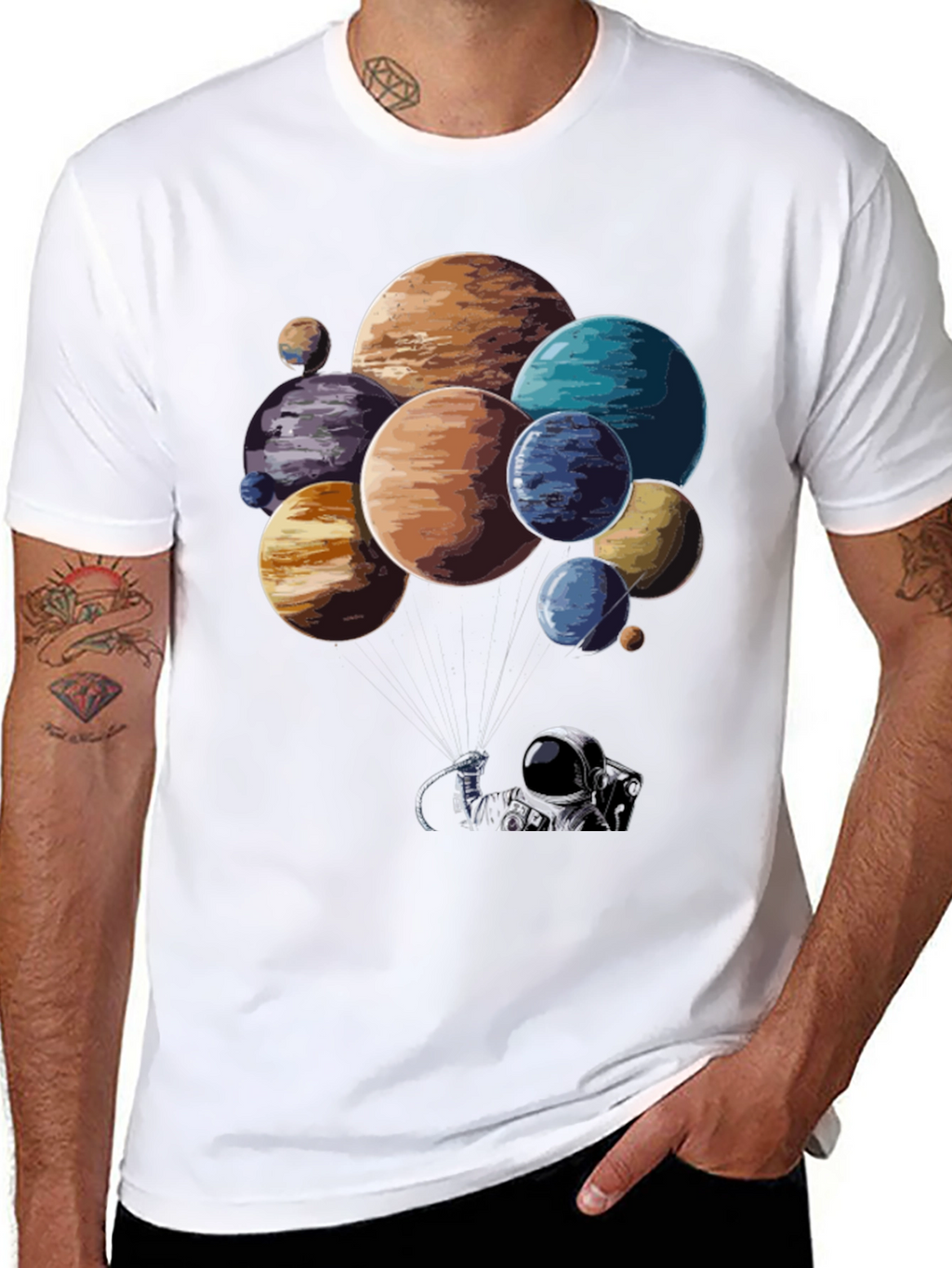 Astronaut Planet Balloon Graphic T-Shirt