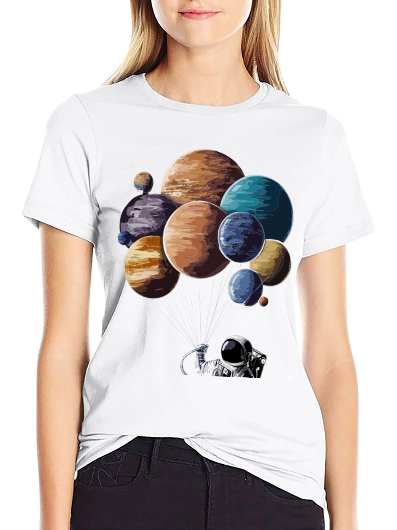 Astronaut Planet Balloon Graphic T-Shirt