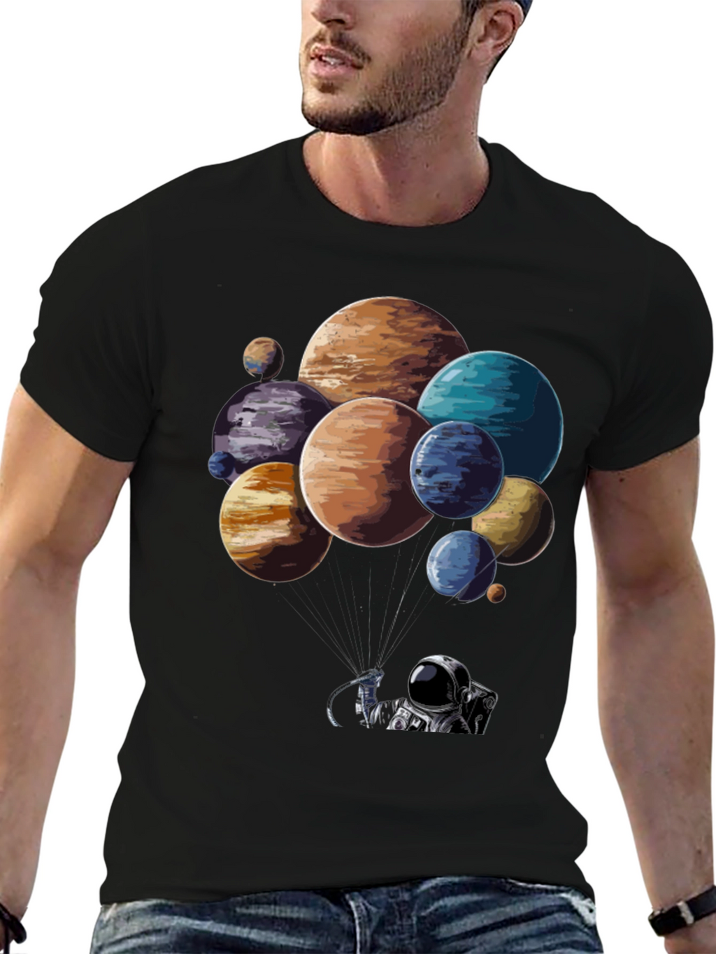 Astronaut Planet Balloon Graphic T-Shirt